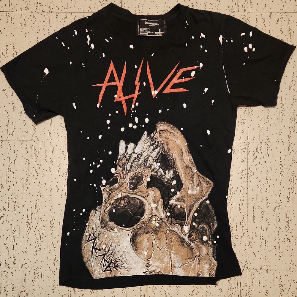 Domrebel Montreal Black Distressed Alive Full Graphic Skeleton Splatter T-Shirt